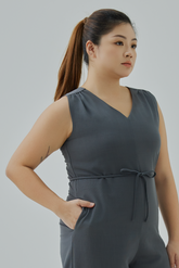 Pleated Shoulder V-Neck Jumpsuit